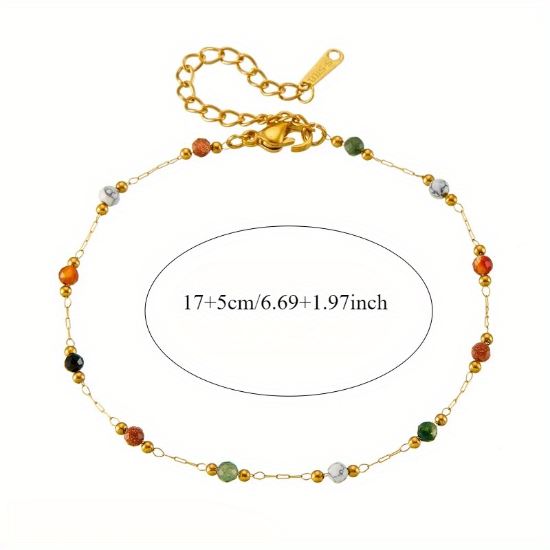 2pcs Set Colored Stone Necklace & Bracelet Set, Stainless Steel